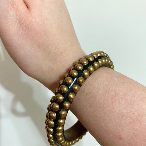 Studded Gold Wooden Bangle - Picture 4 of 4